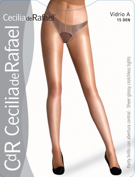 Cecilia de Rafael Vidrio A - Sheer, gloss tights with open crotch, 15 DEN