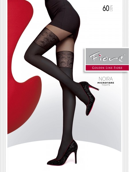 Fiore - Opaque mock hold up tights with floral pattern