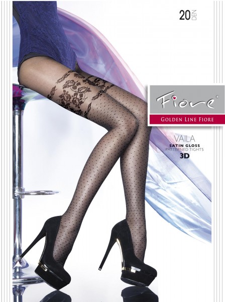 Fiore - Gloss mock hold up tights with floral and dot pattern Vaila 20 DEN