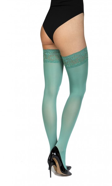Annes Truss - Opaque hold ups with beautiful floral patterned lace top