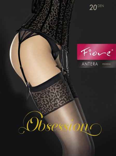 Fiore - Stylish stockings with a close fitting leopard pattern flat top Antera 20 denier