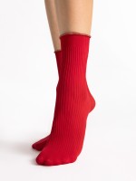 Fiore - Opaque socks in a ribbed look with a comfortable shimmering gold lurex rolled welt