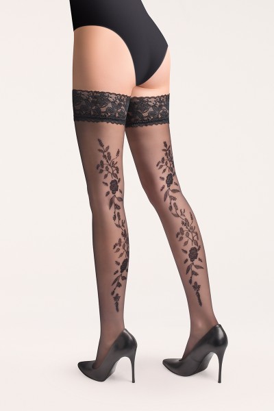 Gabriella - Elegant floral pattern hold ups Vera, 20 DEN