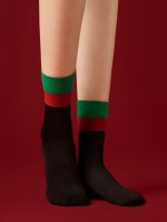 Fiore - Classy, black socks with vibrant green and red elements