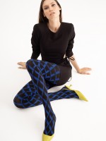 Fiore - Opaque Pantyhose with Geometric Pattern in Vibrant Cobalt Blue
