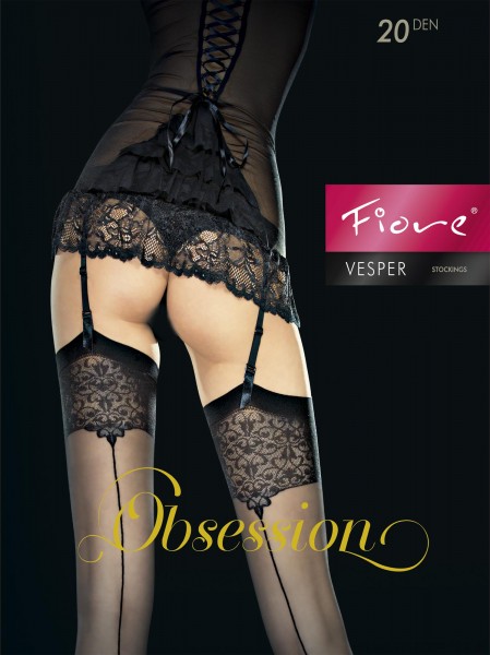 Fiore Vesper - Mock back seam stockings with a close fitting patterned flat top