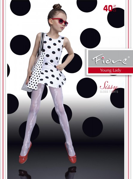 Fiore - Elegant gloss childrens tights with flower pattern Sissy 40 denier