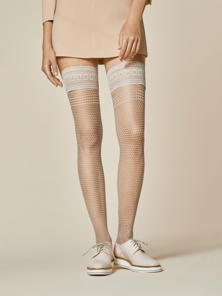 Fiore - Stylish ajour hold ups with sophisticated lace top
