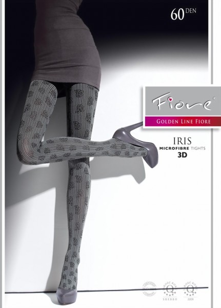 Fiore - Striped tights with flower pattern Iris 60 DEN
