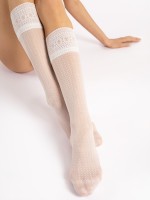 Fiore - Chaussettes longues au délicat motif losange et avec dentelle Fiore - Chaussettes longues au délicat motif losange et avec dentelle