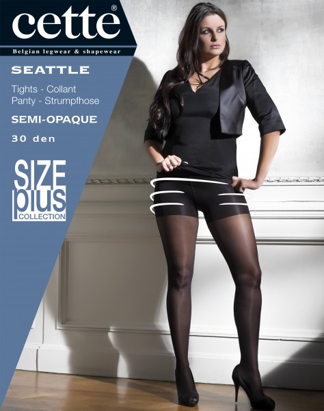 Cette Plus Size Collection - 30 denier semi-opaque control top tights with satin gloss