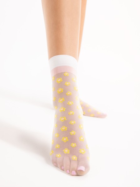 Fiore - 20 denier ankle socks with delicate flower pattern and comfortable top