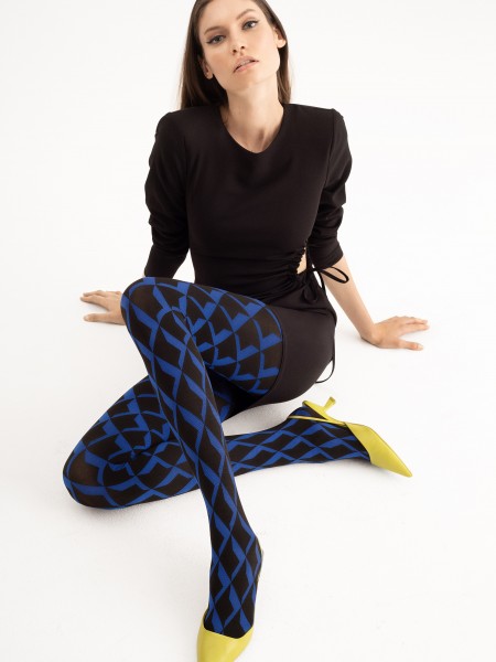 Fiore - Opaque tights with a geometric design in an intense cobalt blue