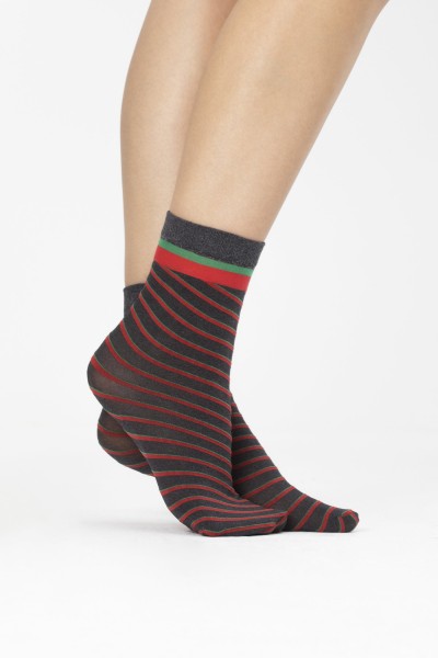 Fiore - Chaussettes opaques à rayures diagonales rouges et vertes