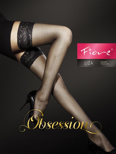 Fiore - Classic fishnet hold ups with sensuous patterned lace top Liza